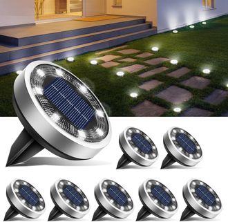 OEM Juego De 8 Luces Solares De Suelo, 8 Luces Solares Led Impermeables Para Jard&iacute;n Y Exteriores, Focos Solares Para Caminos, C&eacute;sped, Patios, Entradas De 