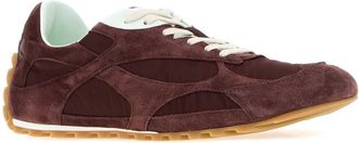 Bottega Veneta Mens Burgundy Canvas And Suede Orbit Flash Sneakers Deepmahoganglacier