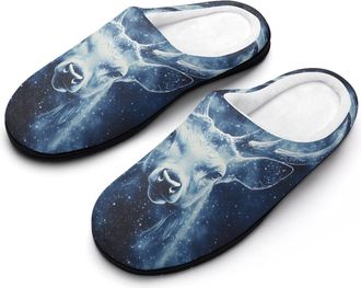 Generic Galactic Deer Moose Mens Slippers Slip On Comfortable Fleece Cotton House Shoes Winter