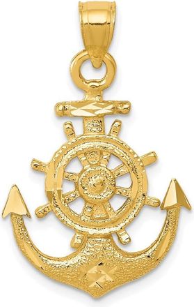Diamond2Deal 14k Yellow Gold Satin Diamond-cut Anchor Pendant