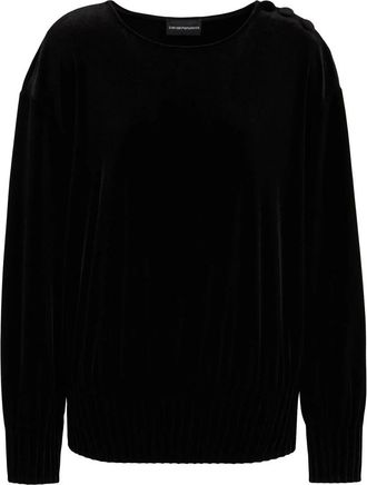 Emporio Armani Zwarte Trui met Ronde Hals - Dames - Ronde hals truien - Zwart - L - Polyester - Truien & Vesten