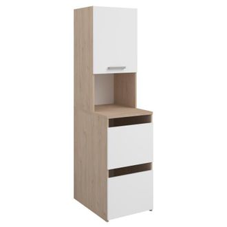 Vente-Unique Vani portaoggetti per bagno con armadietti e scaffali L47 x H184 cm Naturale chiaro e Bianco - ERKANO