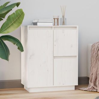 vidaXL Aparador De Madera Maciza De Pino Blanco 60x34x75 Cm Vidaxl