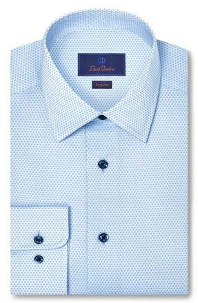 David Donahue Regular Fit Geometric Cotton Dress Shirt in Sky at Nordstrom, Size 15.5 - 34