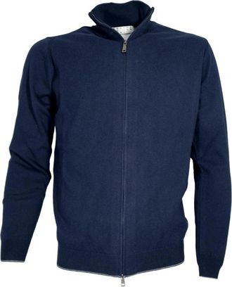 Cashmere Company Maglia Full Zip - Heren - Vesten - Blauw - XL - Katoen - Truien & Vesten