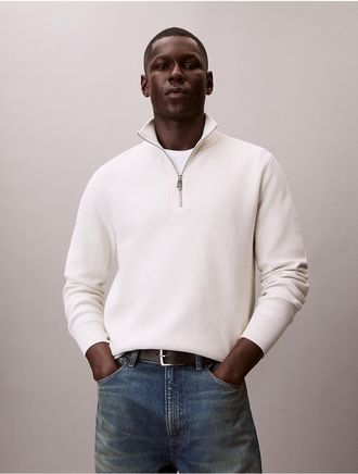 Calvin Klein Jeans Calvin Klein Mens Smooth Cotton Quarter Zip Sweater - White - 2XL
