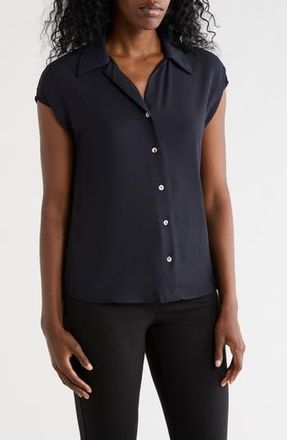 T Tahari Cap Sleeve Button-Up Shirt in Navy at Nordstrom Rack, Size X-Large