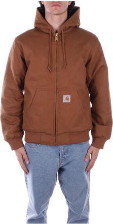 Carhartt Work in Progress Hooded Logo Front Zipper Jas - Heren - Vesten met rits - Bruin - L - Hoodies & sweatvesten