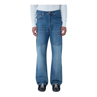 Wales Bonner Wide Jeans, male, Blue, Size: W34 Patched Slub Wide-Leg Jeans