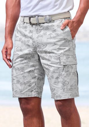 John Devin Cargoshorts JOHN DEVIN, Herren, Gr. 32, N-Gr, grau (grau bedruckt), Web, Obermaterial: 97% Baumwolle, 3% Elasthan, bedruckt, regular fit kurz, Hosen C