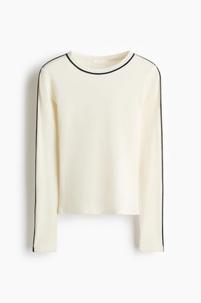 H&M Geripptes Jerseyshirt - White