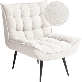 Beliani Beliani - Sill&oacute;n Moderno Sin Brazos De Boucl&eacute; Ocio Patas De Hierro Negro Acolchado Blanco Alvesta