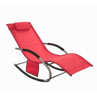 SoBuy Sobuy - Lettino Sdraio da Giardino a Dondolo - Sedia a Dondolo da Esterno in Textilene Rosso con Telaio in Metallo, 150x63x87cm, Lettino Prendisole