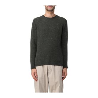 Drumohr Round-neck Knitwear, male, Green, L, Merino Wool Crew Neck Jumper
