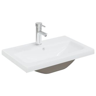 Berkfield Home Built-in Basin with Faucet 61x39x18 cm Ceramic White | Size: 61 x 39 x 18 cm