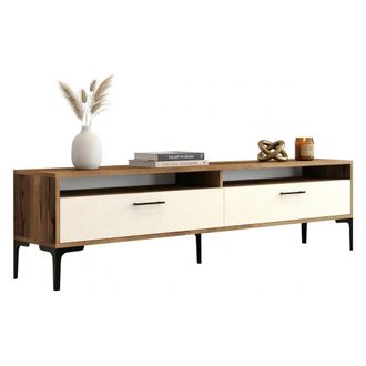 Dmora Mueble Para Tv Cantoira, 2 Estantes, 2 Puertas, 4 Compartimentos, 180x47x35h Cm Blanco Crema
