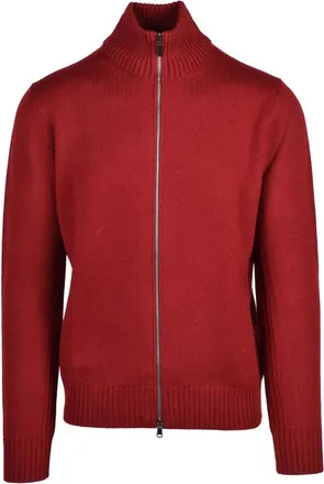 KANGRA Red Merino Wool Zip Cardigan