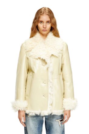Diesel Patent shearling jacket - Leather jackets - Woman - Beige