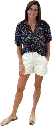 Dylan Anna Floral Short Sleeve Top In Navy