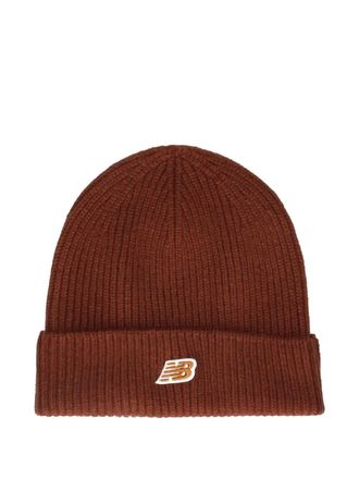 New Balance logo-patch beanie hat - men - Acrylic - One Size - Brown