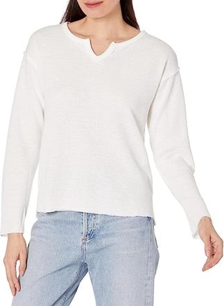 Mod-o-doc Mod-o-doc Top Womens White Armhole Notch Neck Long Sleeve Pullover FROG843