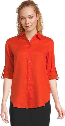 Lauren Ralph Lauren Relaxed Fit Linen Shirt Womens Clothing Orange Lily : SM