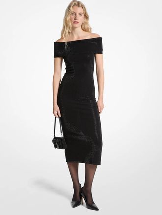 Michael Kors Embellished Stretch Knit Off-The-Shoulder Dress