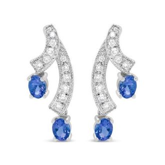 House of Brilliance 14K White Gold Oval Shaped Natural Blue Diamond Double Drop Stud Earrings at Nordstrom