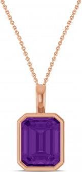 Allurez Emerald Cut Amethyst Bezel Set Pendant Necklace 14K Rose Gold (3.12ct)