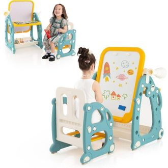 Costway Costway - Juego De Mesa Y Silla Para Ni&ntilde;os Con Pizarra Blanca Ajustable De 3 Niveles, Telescopio Y Juego De Lanzamiento De Anillos, Canasta De Almacen