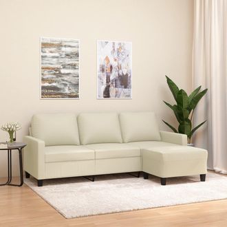 vidaXL Vidaxl - Sof&aacute; De 3 Plazas Con Taburete Cuero Sint&eacute;tico Crema 180 Cm
