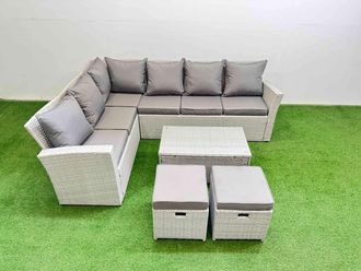 Fimous 8 Seater Garden Outdoor Rattan Furniture Set with Oblong Coffee Table in Light Grey