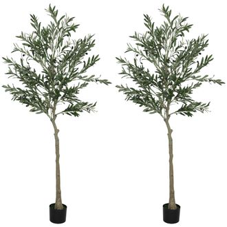 HOMCOM 2 Pack Indoor Artificial Plants - Faux Potted Silk Olive Trees - 180cm | TJ Hughes