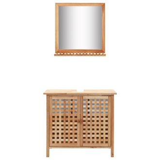 Berkfield Home Sink Cabinet with Mirror Solid Walnut Wood in Brown