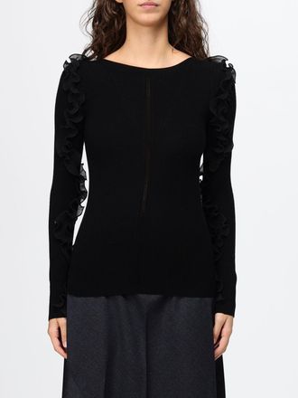 Liu Jo Slim Fit Wool-Blend Crewneck Jumper with Ruffles