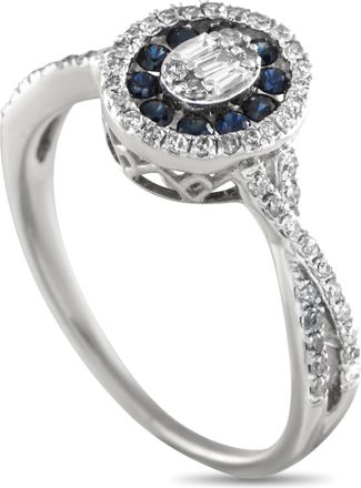 Luxury Bazaar 14K White Gold 0.40ct Diamond and Sapphire Ring RN32569
