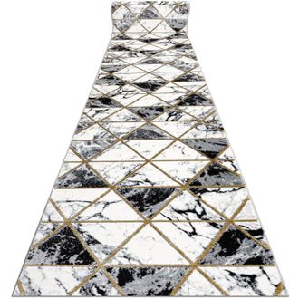 RugsX Rugsx - Alfombra De Pasillo Emerald Exclusivo 1020 Glamour, Elegante M&aacute;rmol, Triangulos Negro / Oro 70 Cm Black 70x260 Cm
