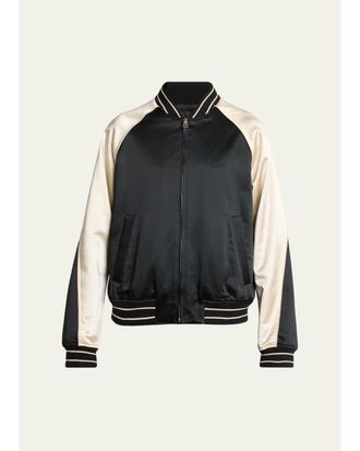 Givenchy Mens Satin Rhinestone-Logo Bomber Jacket