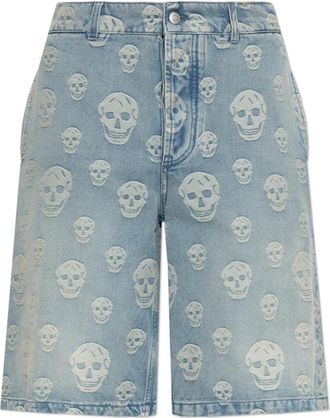 Alexander McQueen Denim Shorts met een Monogram - Heren - Denim shorts - Blauw - XL - Denim - Korte Broeken