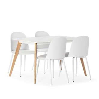 HOMN Juego de mesa 120x80 cm y 4 sillas de comedor color blanco