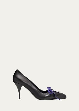 Prada 85mm Burnished Leather Lace-Up Pumps