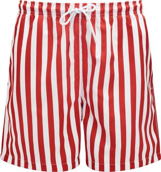 Trendhim Striped Swim Shorts Men Red & White | 46 cm Quick-Dry Swim Trunks with Elastic Waistband | Lightweight Summer Beach Shorts | Danish Design