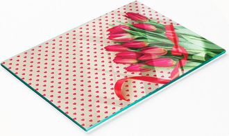OEM Tabla De Servir De Cristal Para Cocina Con Dise&ntilde;o De Coraz&oacute;n De Tulip&aacute;n, 80x52 Cm