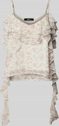 Gina Tricot Regular Fit Blusentop mit Volants in Ecru, Gr&ouml;&szlig;e XS