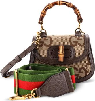 Gucci Borsa a tracolla Bamboo 1947 mini in tela Jumbo GG - Marrone