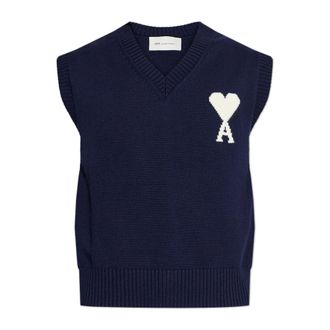 Ami Sleeveless Knitwear, male, Blue, Size: XL V-neck Vest