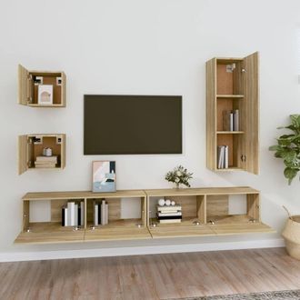 Berkfield Home Classic 5 Piece TV Cabinet Set Sonoma Oak Engineered Wood in Light Tan