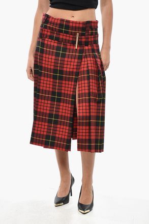 Alexander McQueen Gonna Midi a Portafoglio Motivo Tartan con Design a Pieghe Alexander McQueen