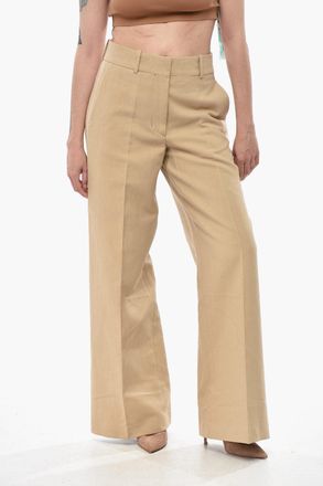 Off-white Pantaloni Palazzo ROMANTIC in Misto Lino con Tasche a Filo Off-White