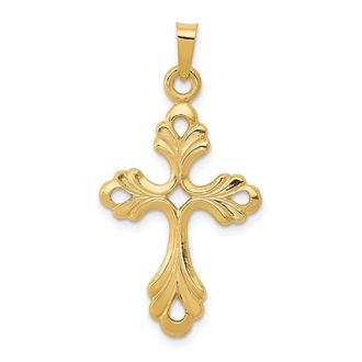 Diamond2Deal 14k Yellow Gold Polished Fleur De Lis Cross Pendant